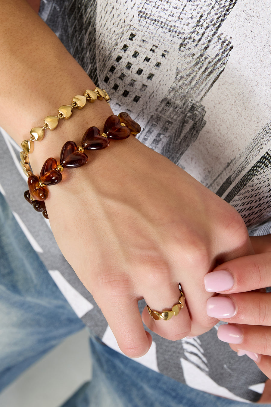 Elastic heart beaded bracelet