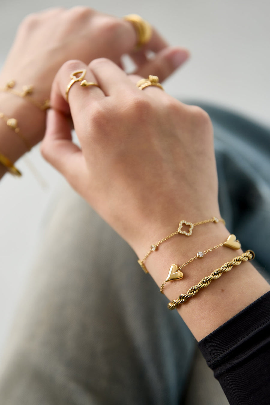 Triple Heart Bracelet · gold · model