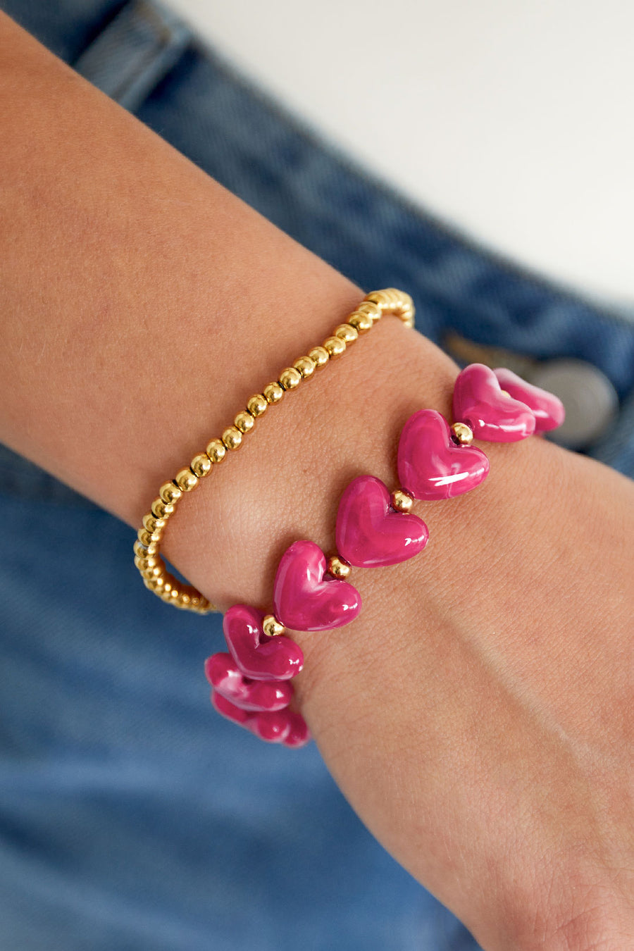 Elastic heart beaded bracelet